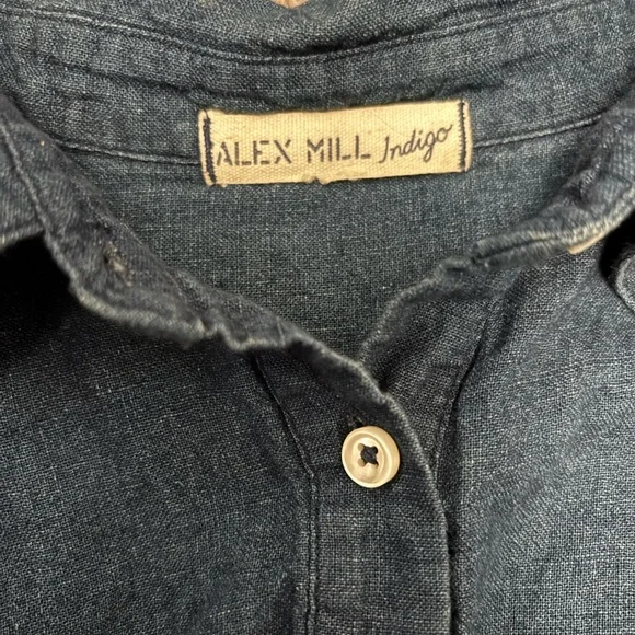 Alex Mill Indigo Linen Shirt Dress Long Sleeve Belted Button Front Size M - Picture 2 of 7